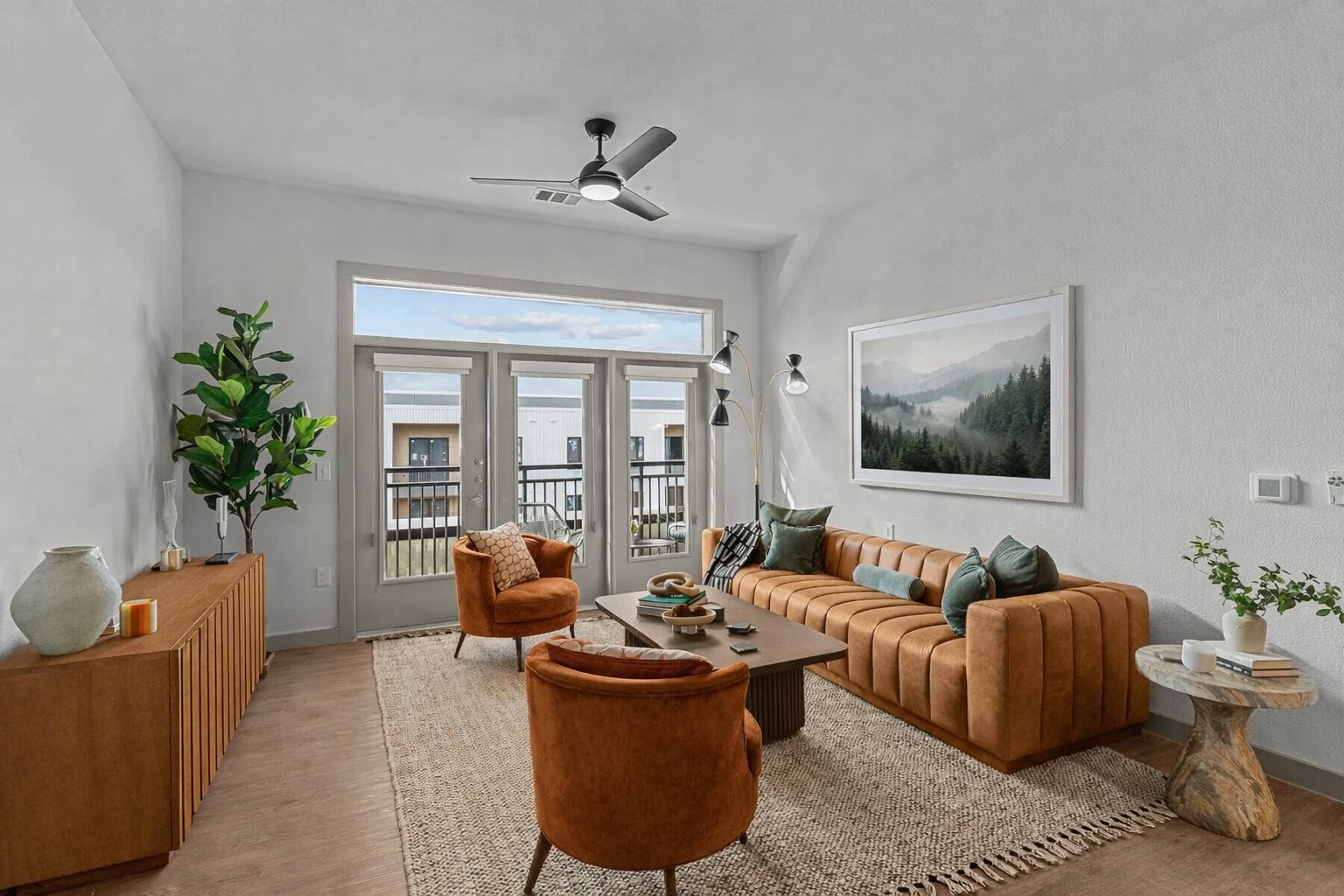 Renovated apartment living room in Houston TX — completed by Saadi Construction Group